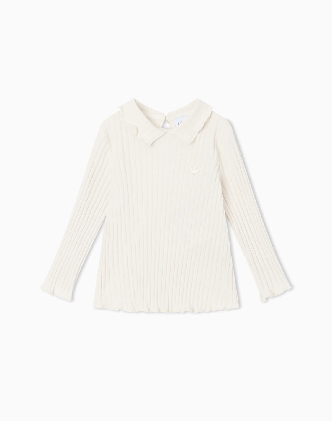 t-shirt-in-ribbed-cotton-with-long-sleeve-and-ruffled-collar-beige--emporio-armani