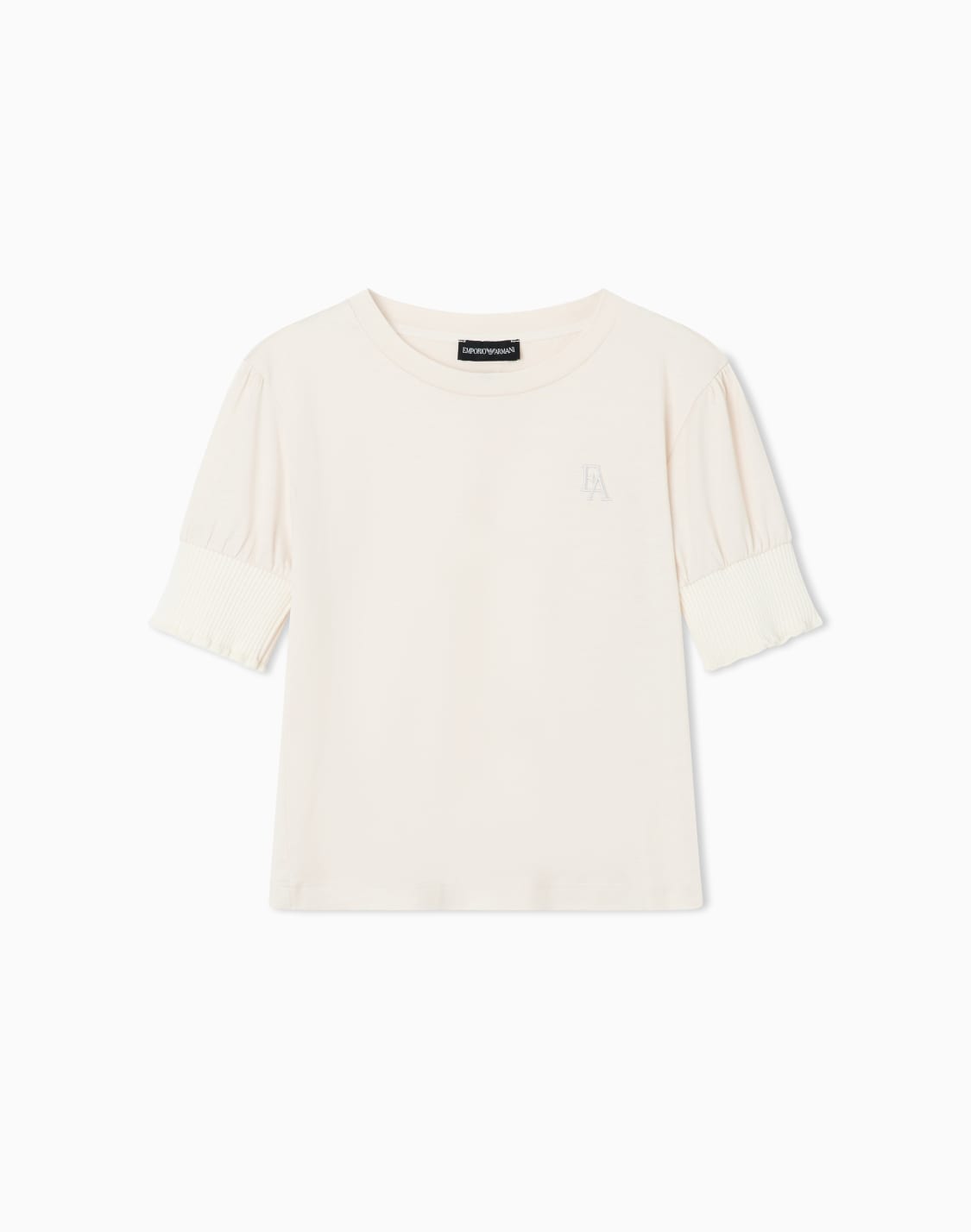 t-shirt-in-lyocell-and-cotton-jersey-with-puff-sleeves-beige--emporio-armani