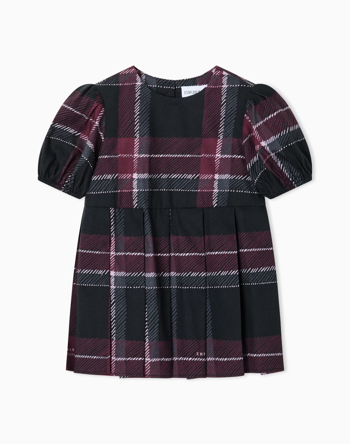 dress-in-plaid-cotton-and-viscose-with-puff-sleeves-blue--emporio-armani