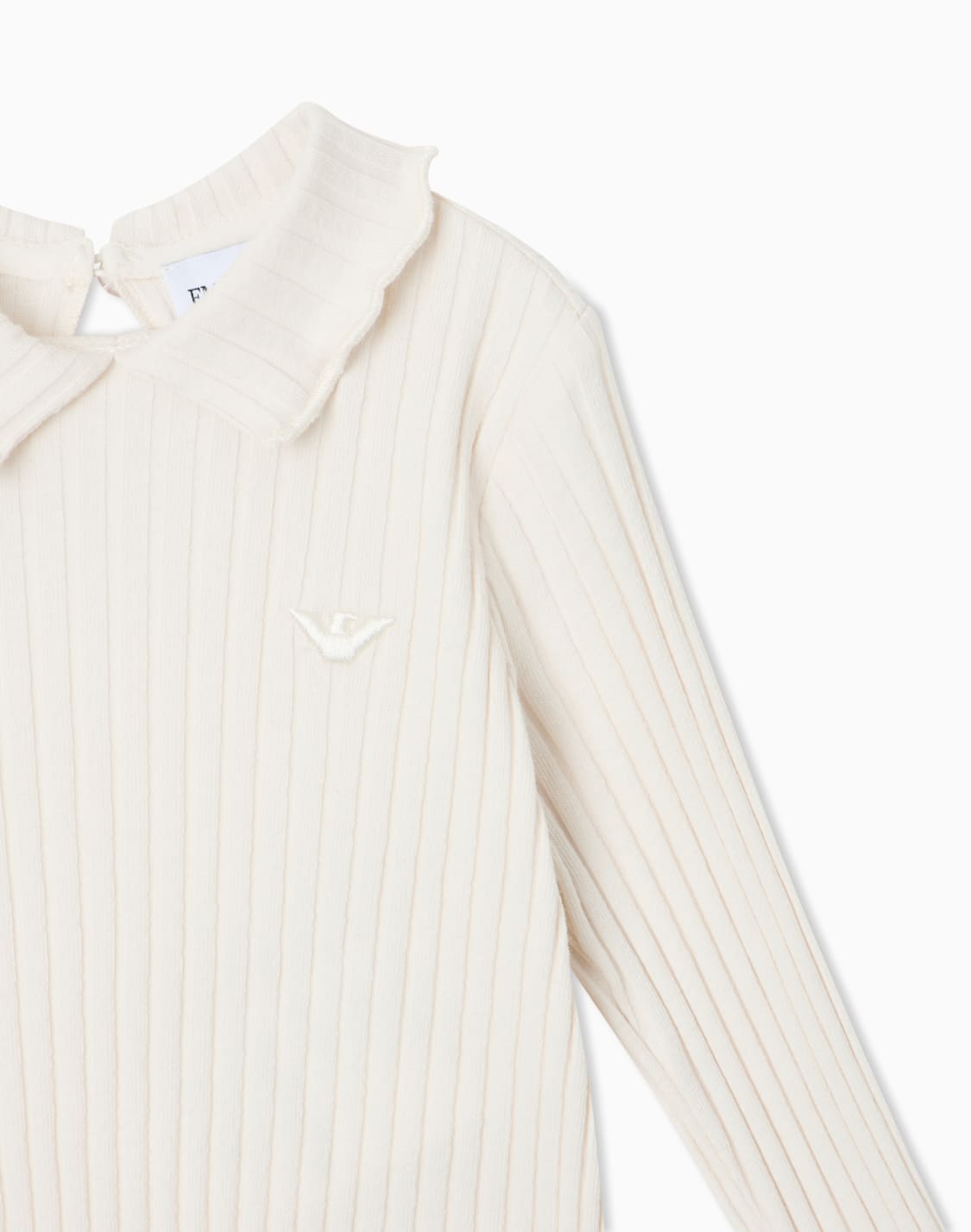 t-shirt-in-ribbed-cotton-with-long-sleeve-and-ruffled-collar-beige--emporio-armani