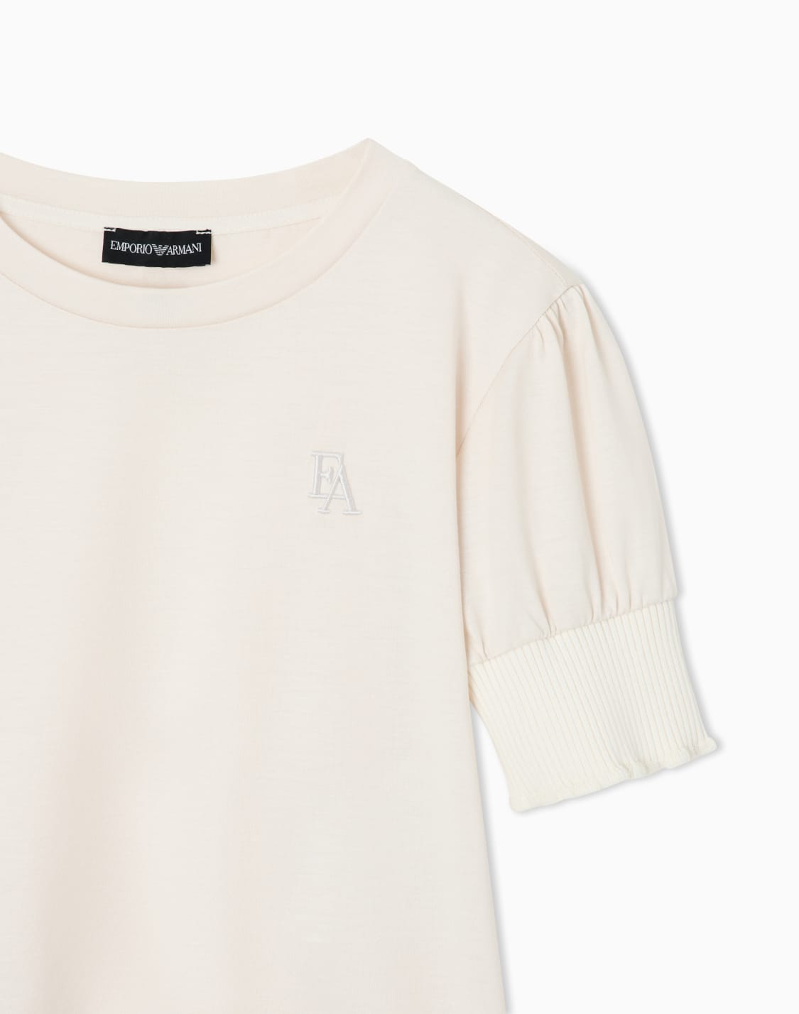 t-shirt-in-lyocell-and-cotton-jersey-with-puff-sleeves-beige--emporio-armani