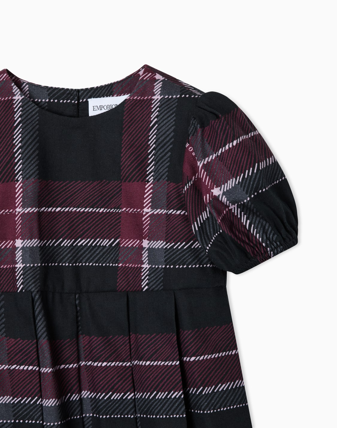 dress-in-plaid-cotton-and-viscose-with-puff-sleeves-blue--emporio-armani