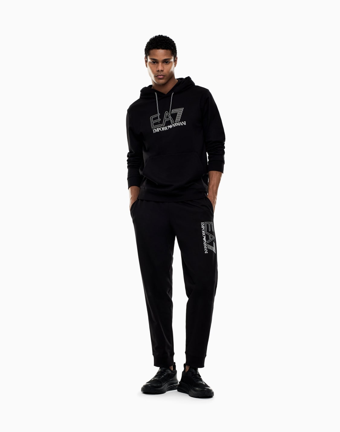 フド付きスウェットシャツ-ピュアコットン-ブラック--ea7