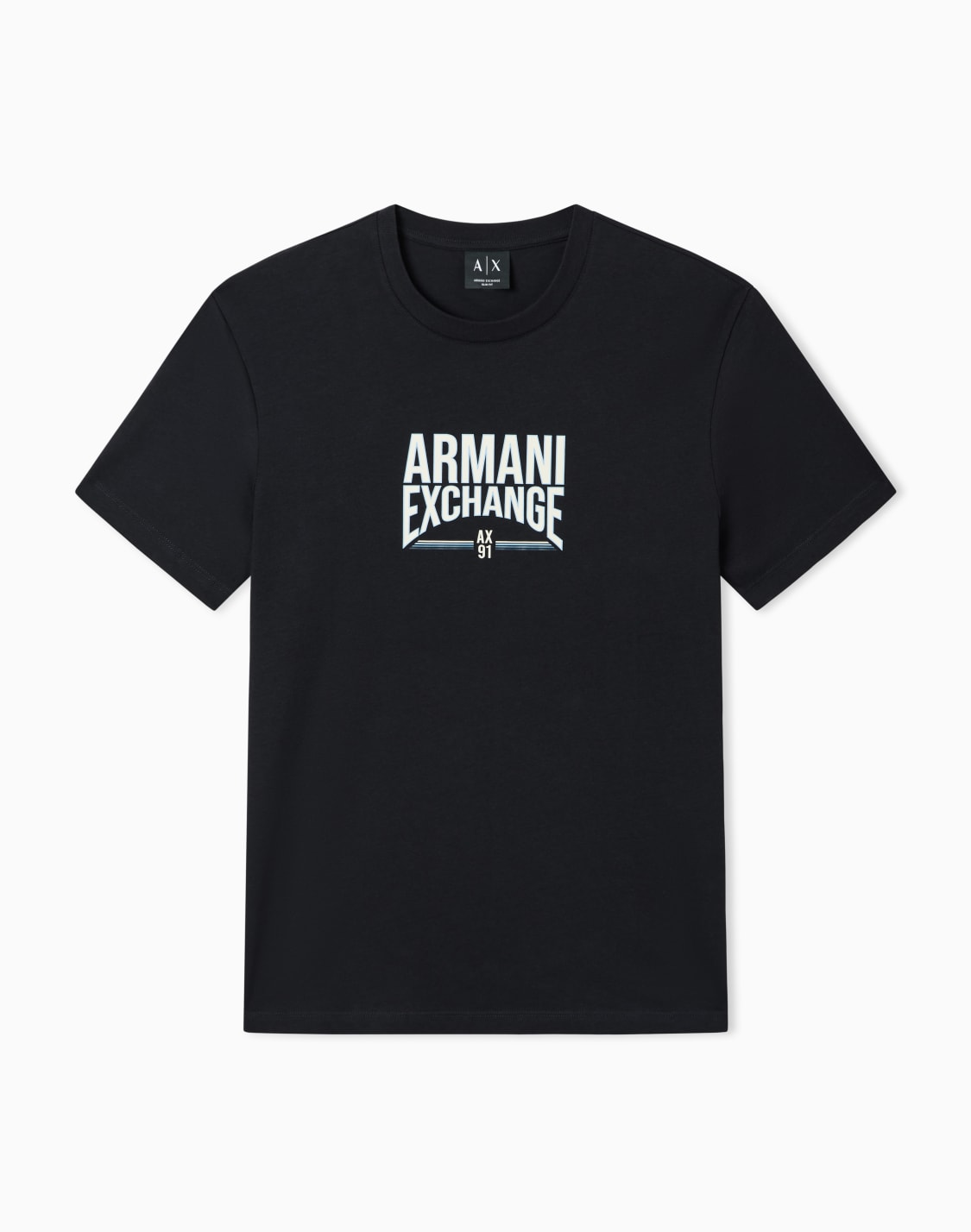 カレッジフォント-ロゴ-スリムフィット-半袖クルネックtシャツ-ネイビブル--armani-exchange