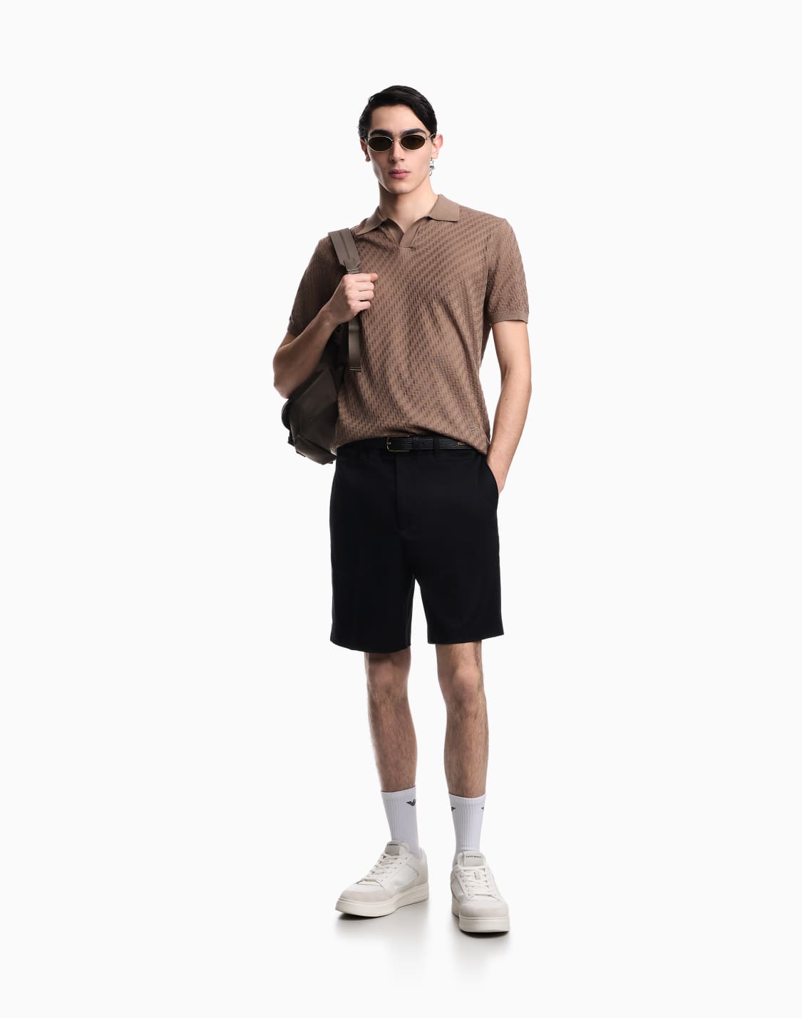 lyocell-blend-polo-collar-link-stitch-and-plain-knit-jumper-brown--emporio-armani