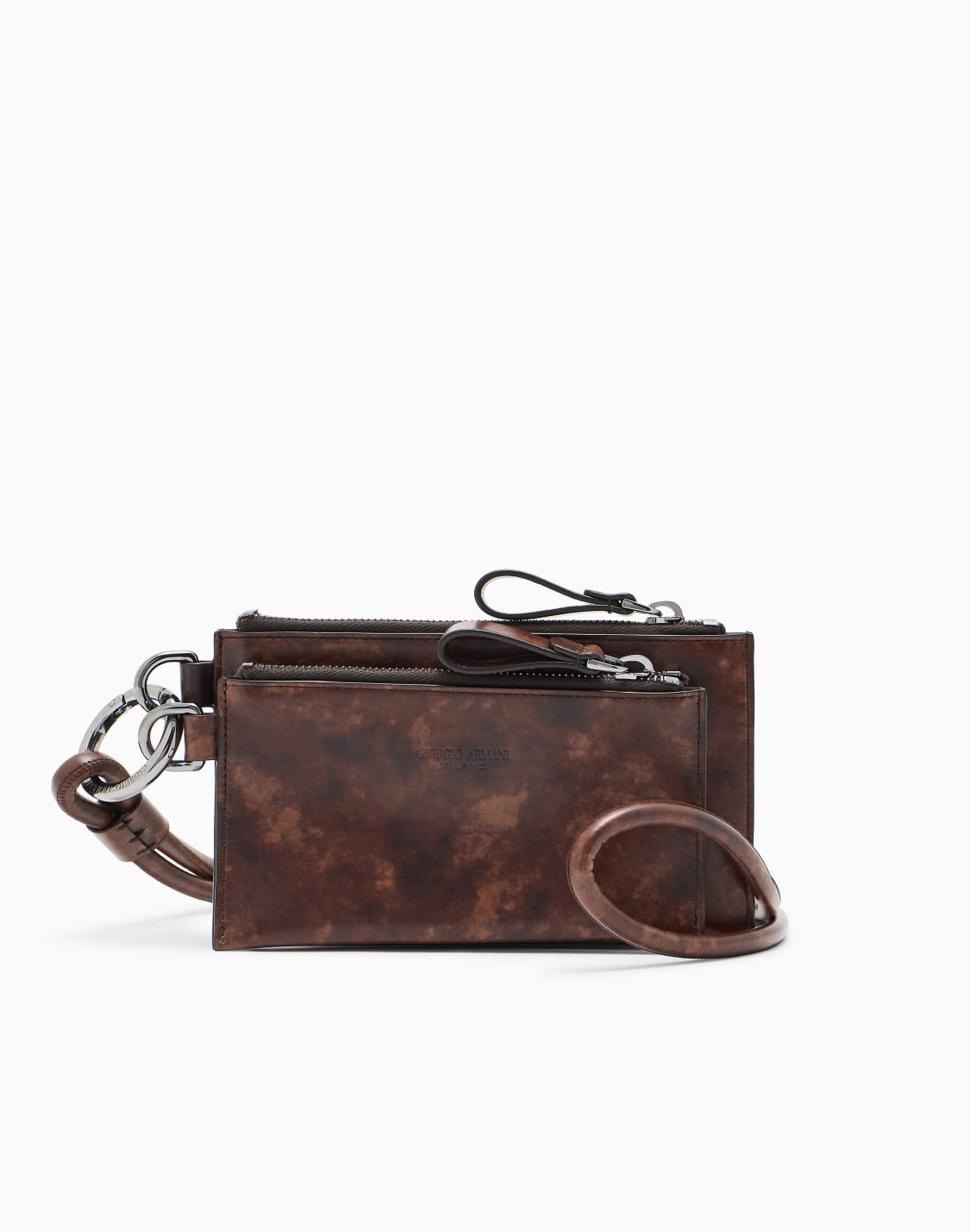 organizer-doppio-da-collo-in-pelle-effetto-radica-marrone--giorgio-armani