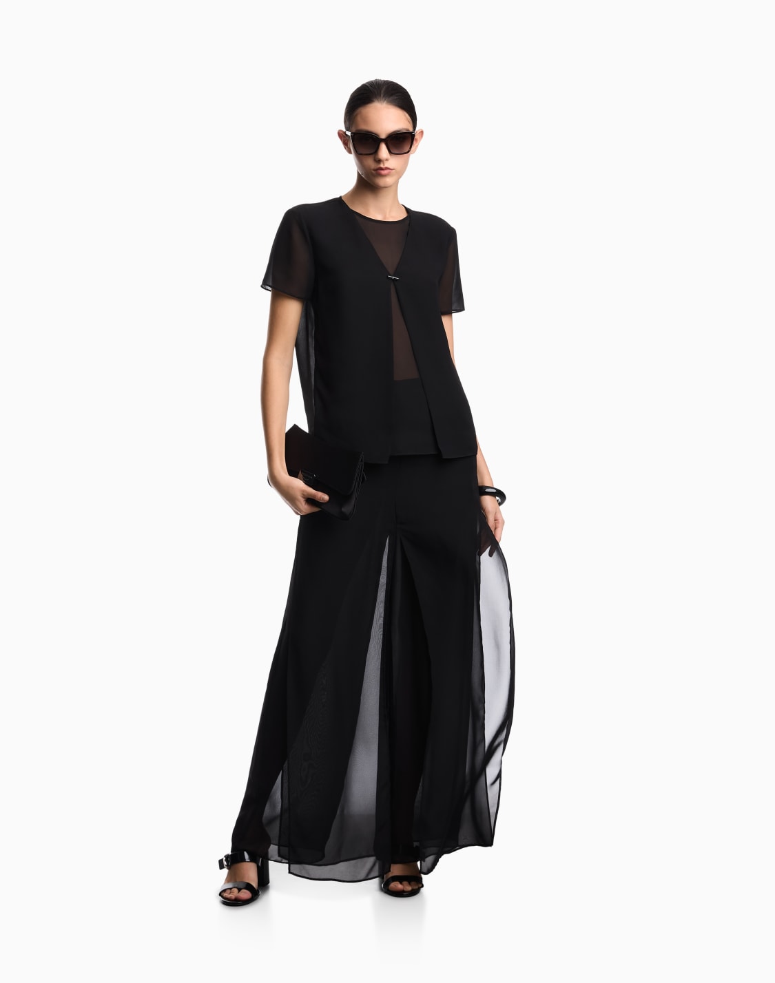 2-piece-effect-blouse-in-techno-georgette-black--emporio-armani