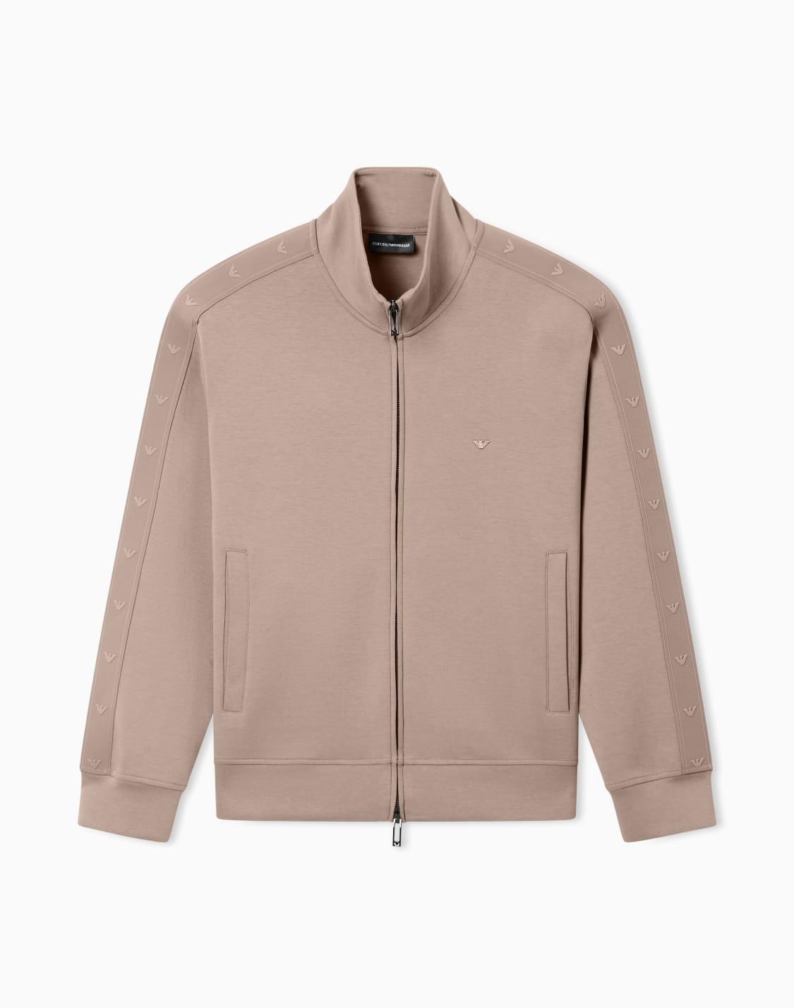 full-zip-sweatshirt-in-double-jersey-with-micro-eagle-band-beige--emporio-armani