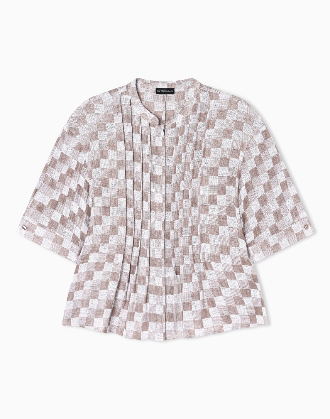 check-linen-gauze-top-beige--emporio-armani