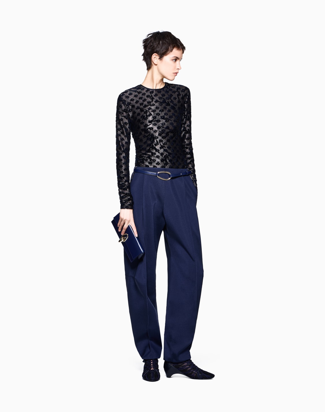 ジャジ素材のワンタックパンツ-ブル--giorgio-armani