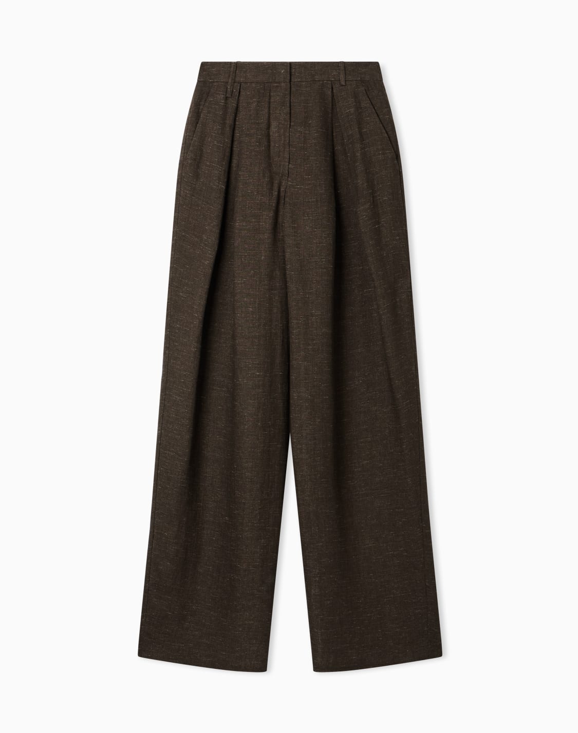icon-linen-chambray-trousers-with-godet-pleats-brown--emporio-armani