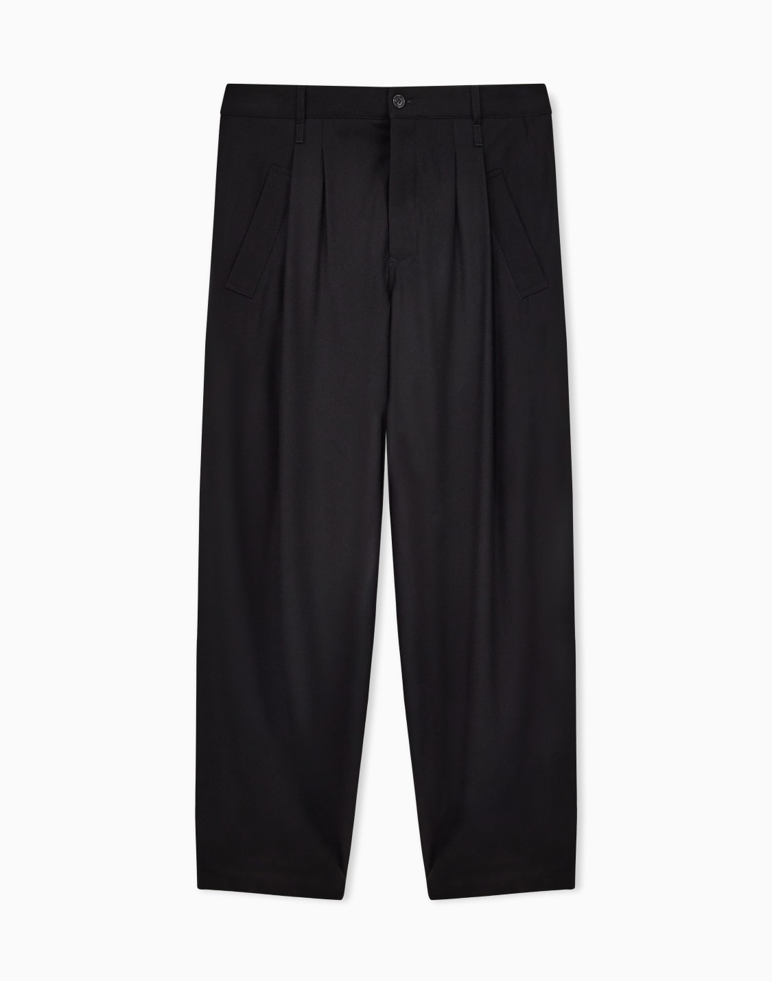 シングルタックパンツ-軽量ウルクロス-ブラック--giorgio-armani