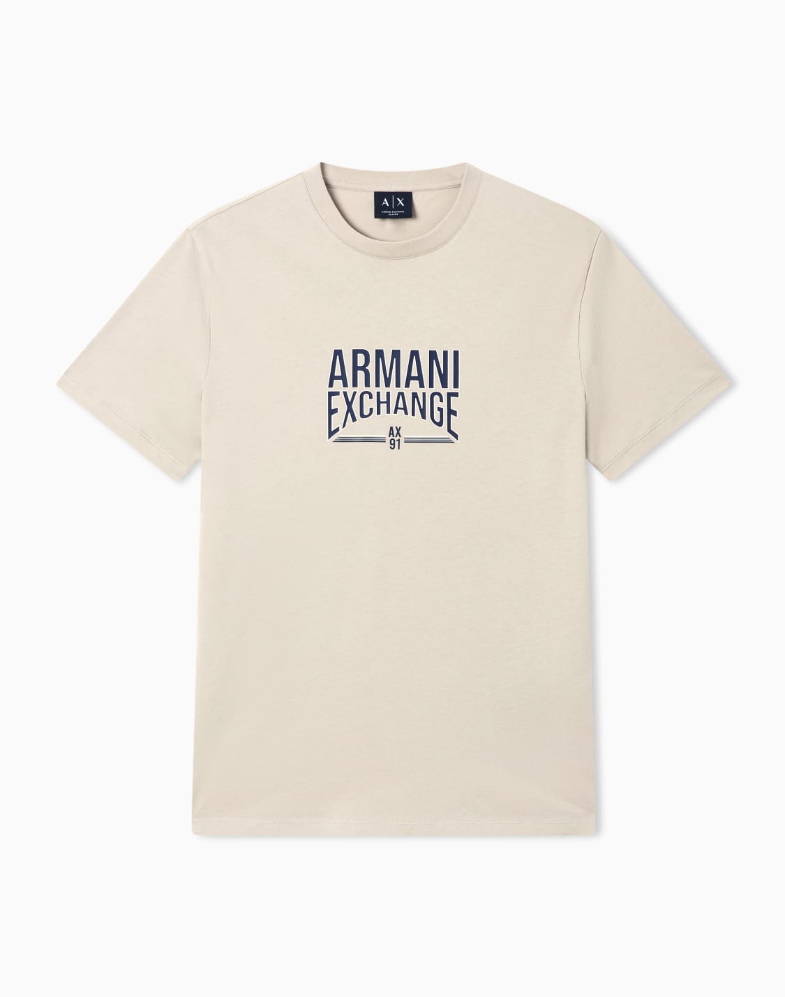 カレッジフォント-ロゴ-スリムフィット-半袖クルネックtシャツ-ベジュ--armani-exchange