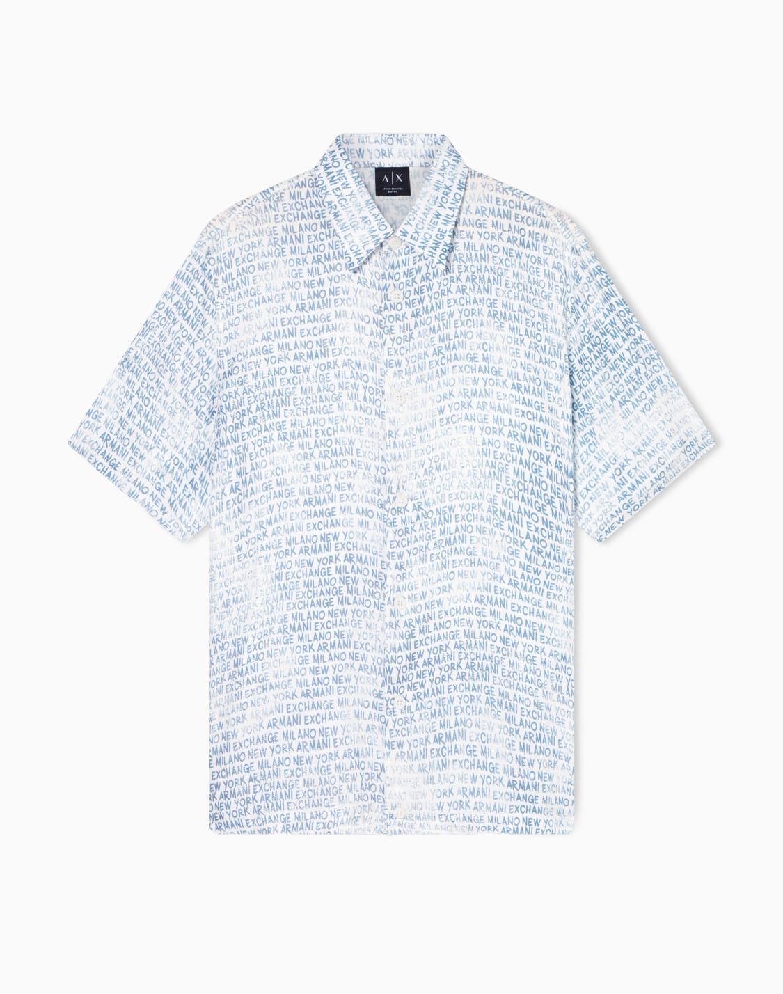 オルオバプリント-ボクシフィット-半袖シャツ-ライトブル--armani-exchange
