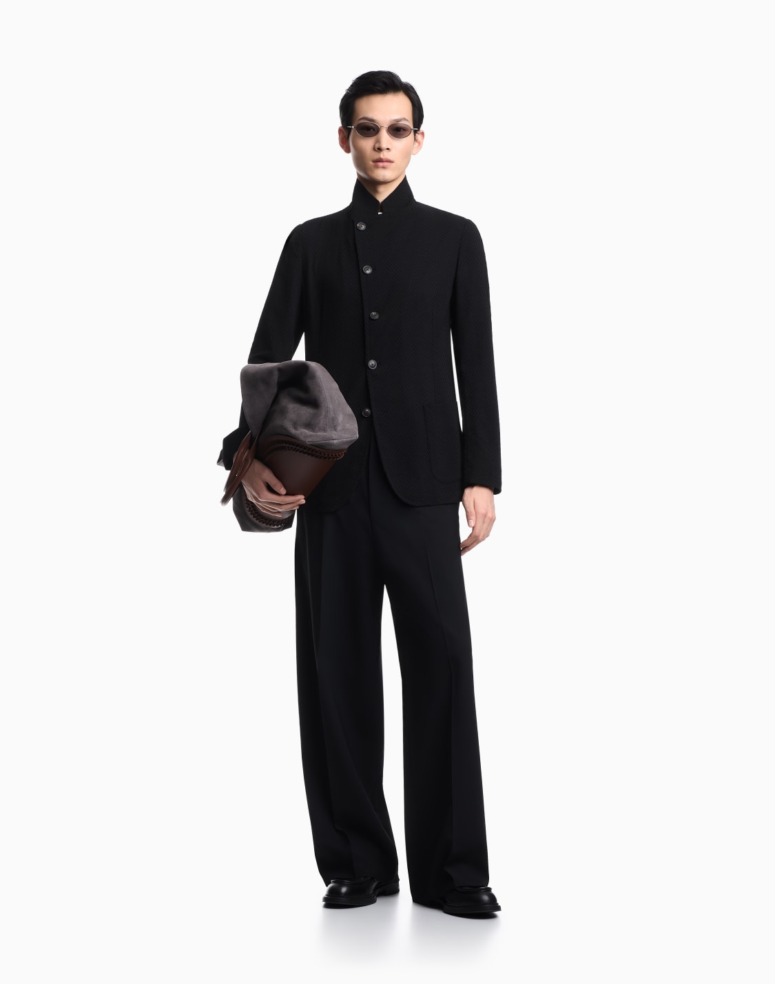 guru-collar-jacket-with-off-centre-fastening-in-3d-chevron-virgin-wool-black--emporio-armani