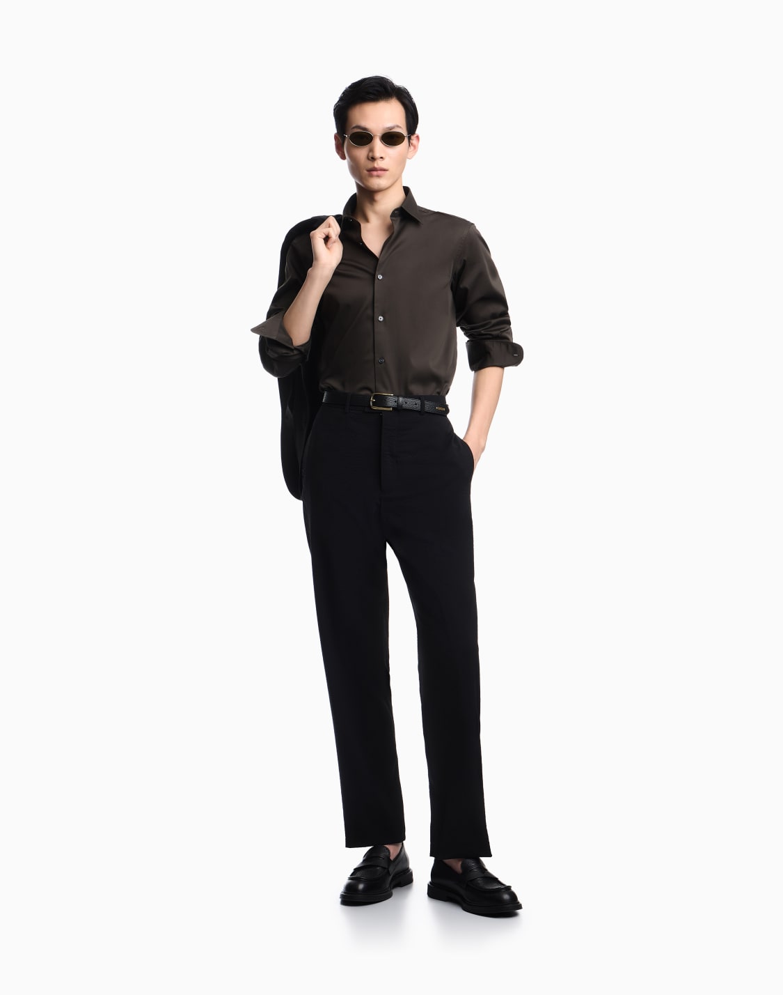 stretch-pima-cotton-shirt-brown--emporio-armani