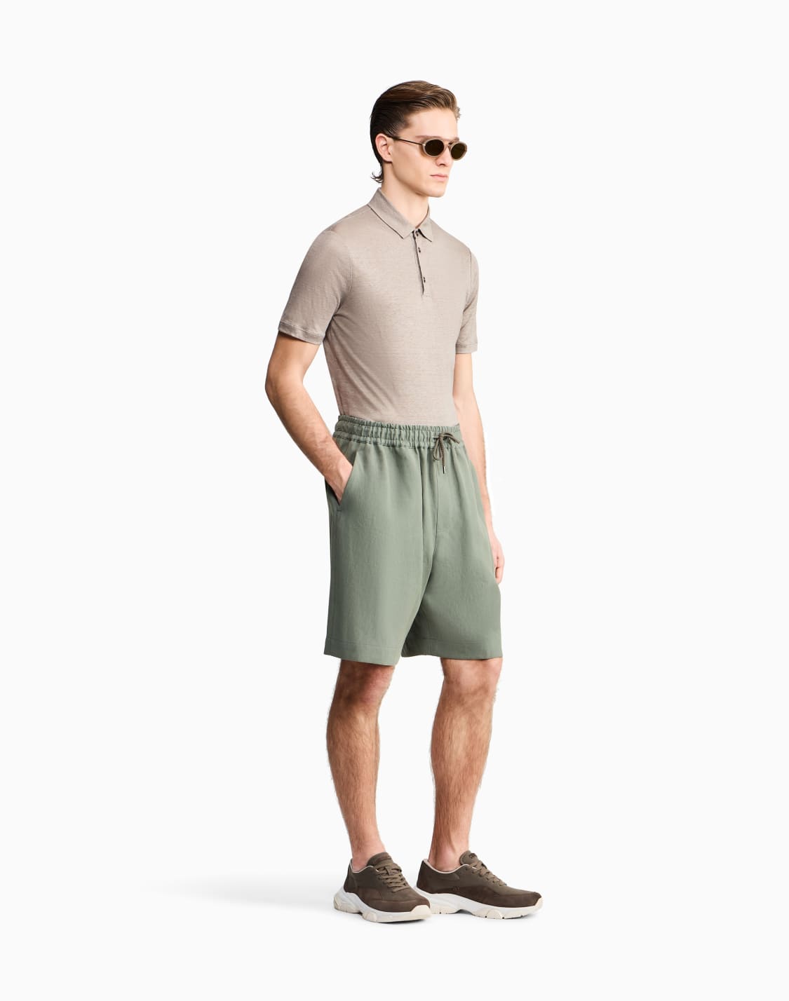 ノタック-バミュダパンツ-リネンキャンバス-グリン--giorgio-armani