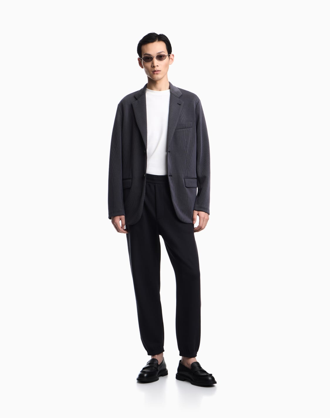 シングルブレストジャケット-プレティング風グログラン-ネイビブル--emporio-armani