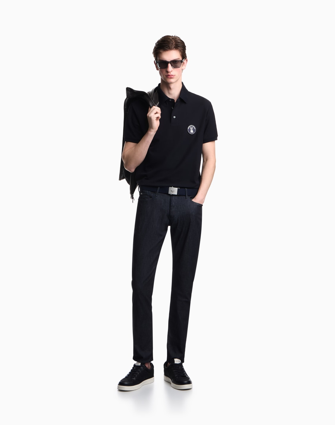 ポロシャツ-ピケ-フレンチブルドッグパッチ-ネイビブル--emporio-armani