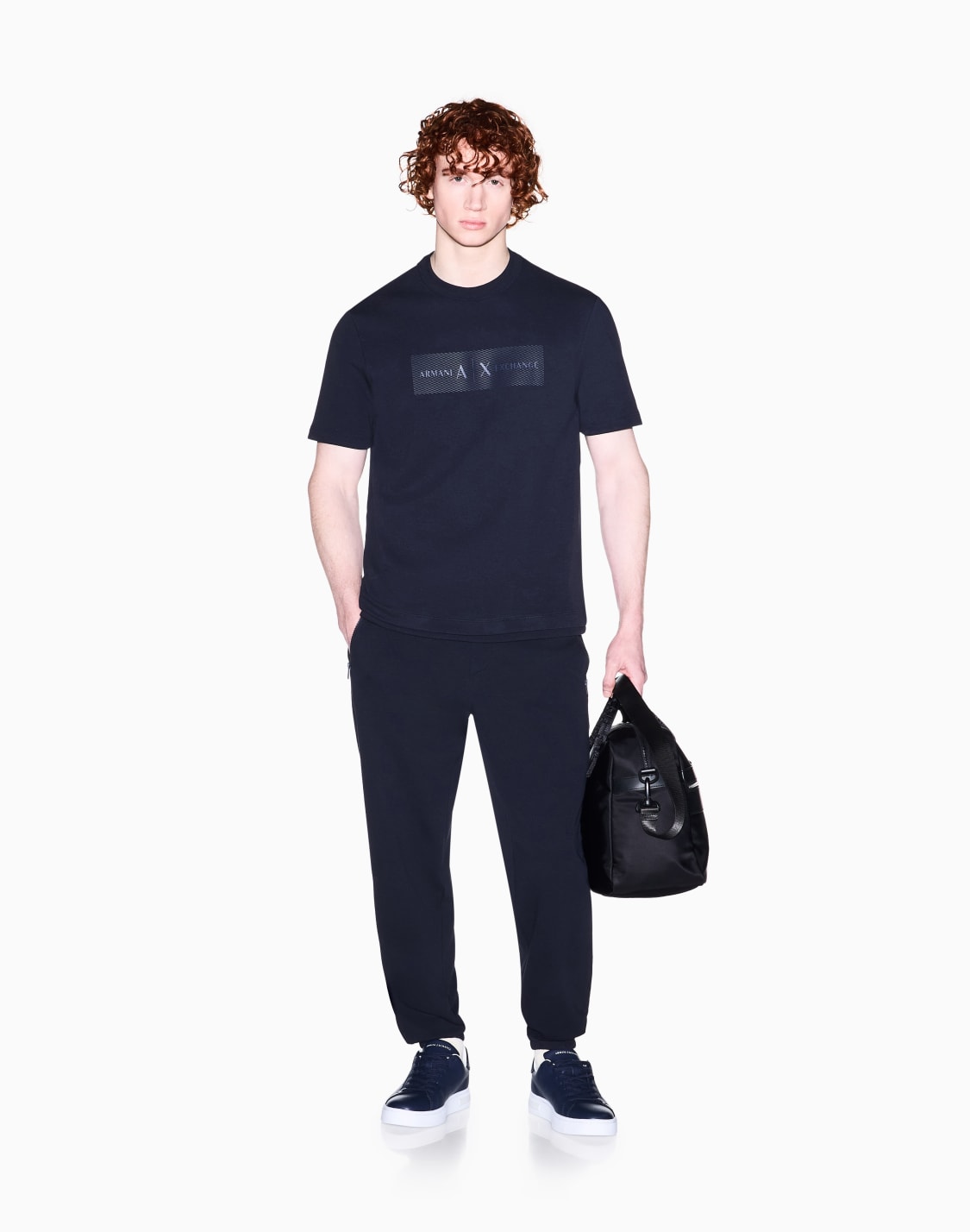 axロゴ-半袖スウェットシャツ-ネイビブル--armani-exchange