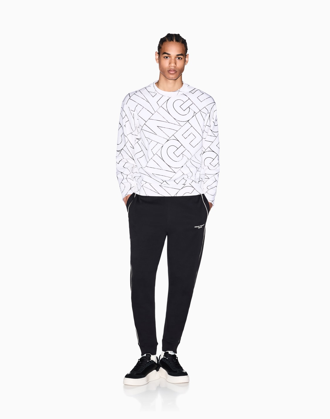 ダイアゴナルオルオバロゴ-スウェットプルオバ-ホワイト--armani-exchange