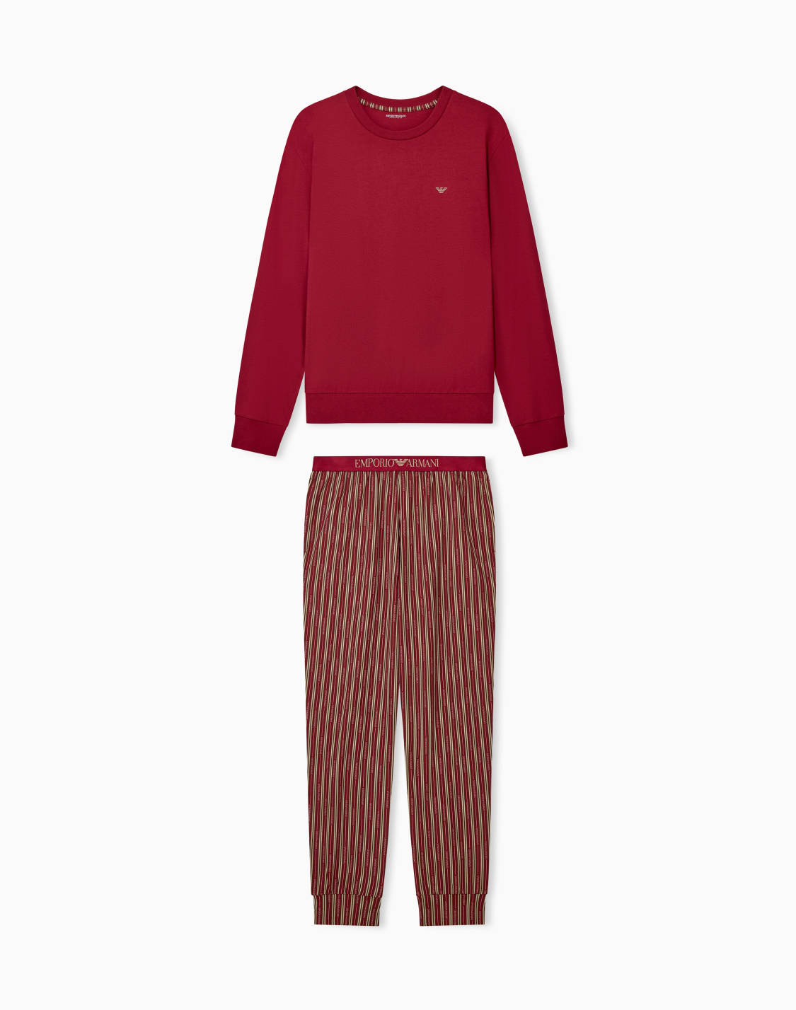 pajama-set-in-cotton-jersey-with-striped-cuffed-trousers-브라운--emporio-armani