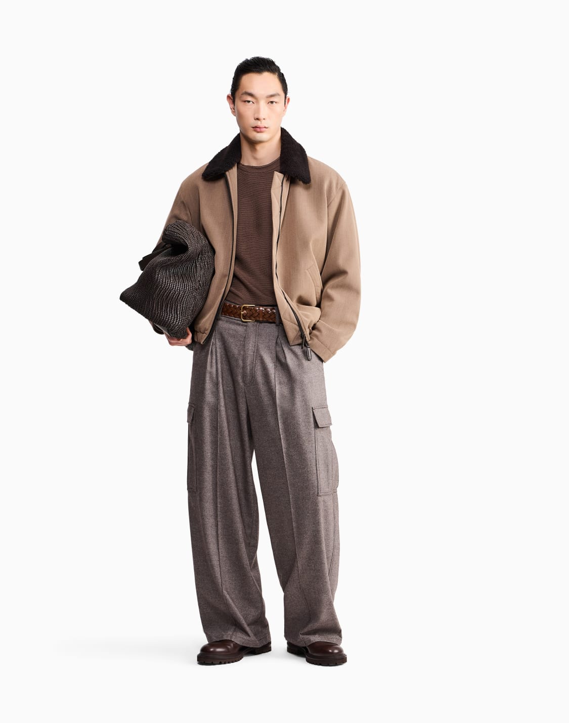 sweatshirt-in-textured-cotton-jersey-with-tubular-flounces-브라운--giorgio-armani