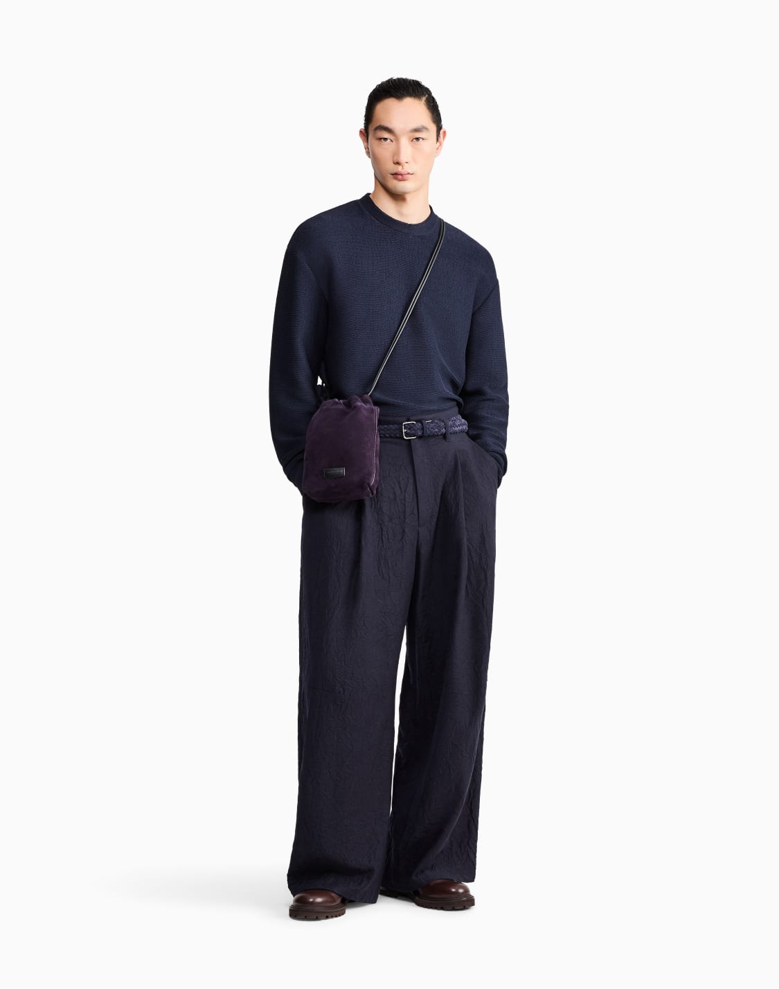sweatshirt-in-textured-cotton-jersey-with-tubular-flounces-navy-blue--giorgio-armani
