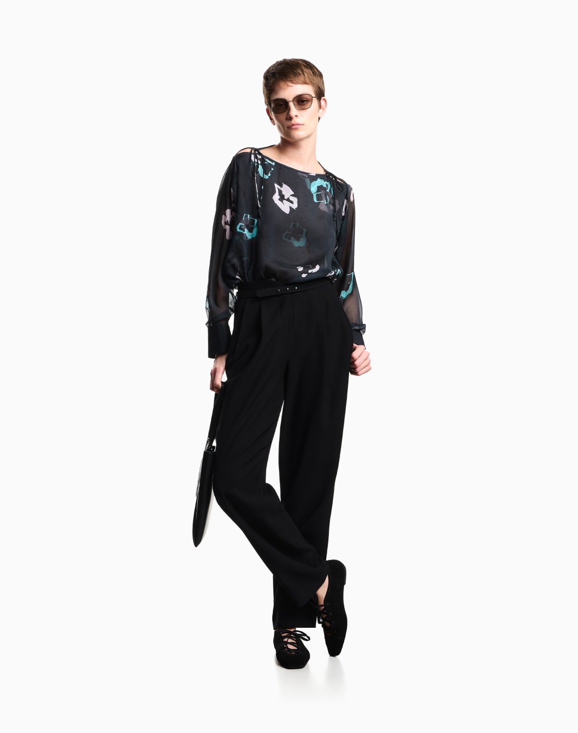ウィメンズ-フロラルプリント-シルクシフォン-長袖ブラウス-パタン--emporio-armani