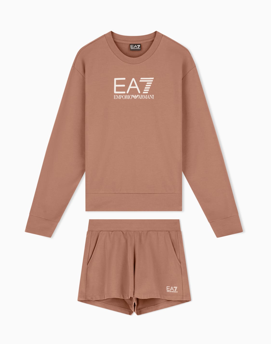 ensemble-t-shirt-et-short-en-jersey-de-coton-stretch-marron--ea7