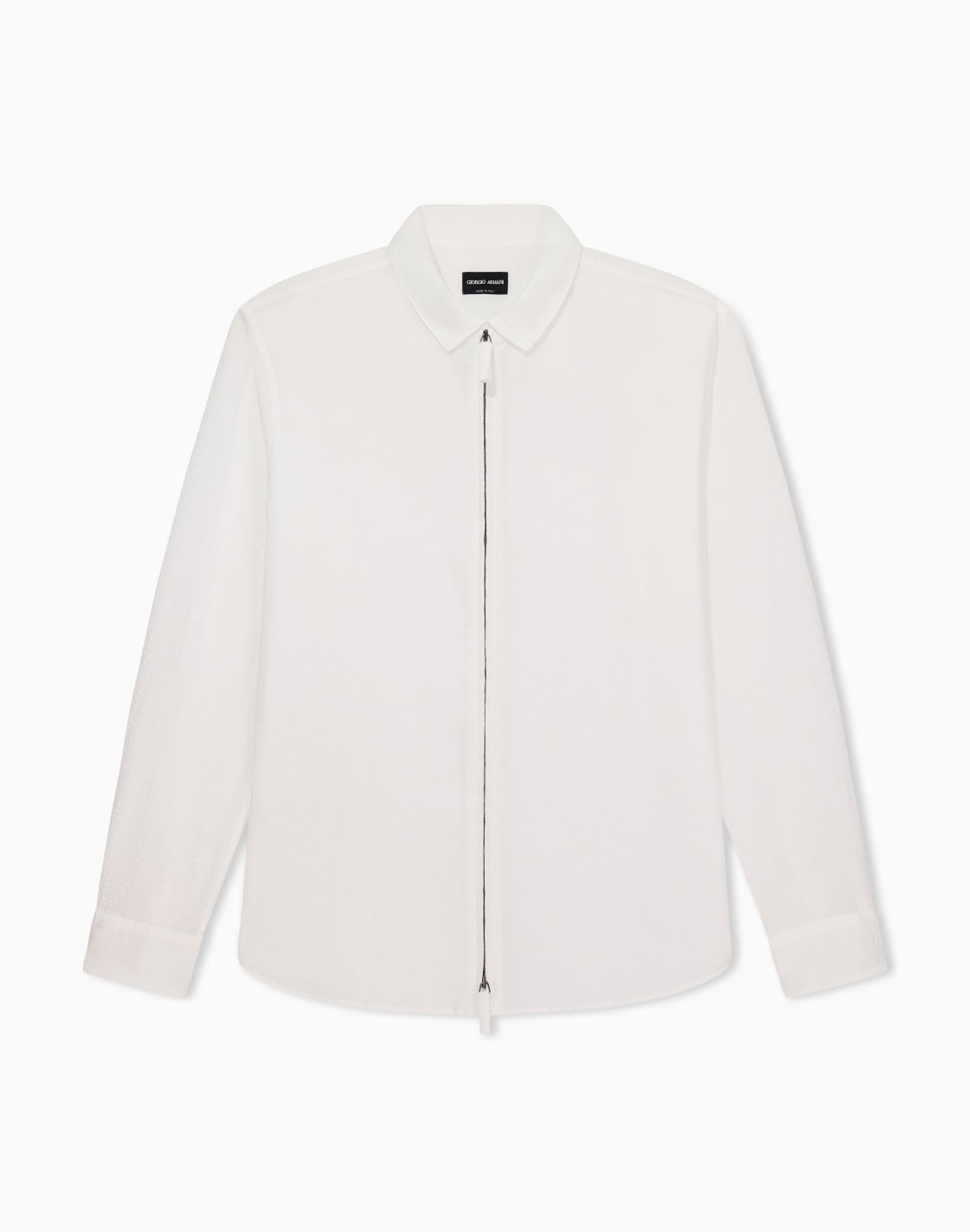 ジップアップ-スリムフィットシャツ-コットンシアサッカ-ホワイト--giorgio-armani