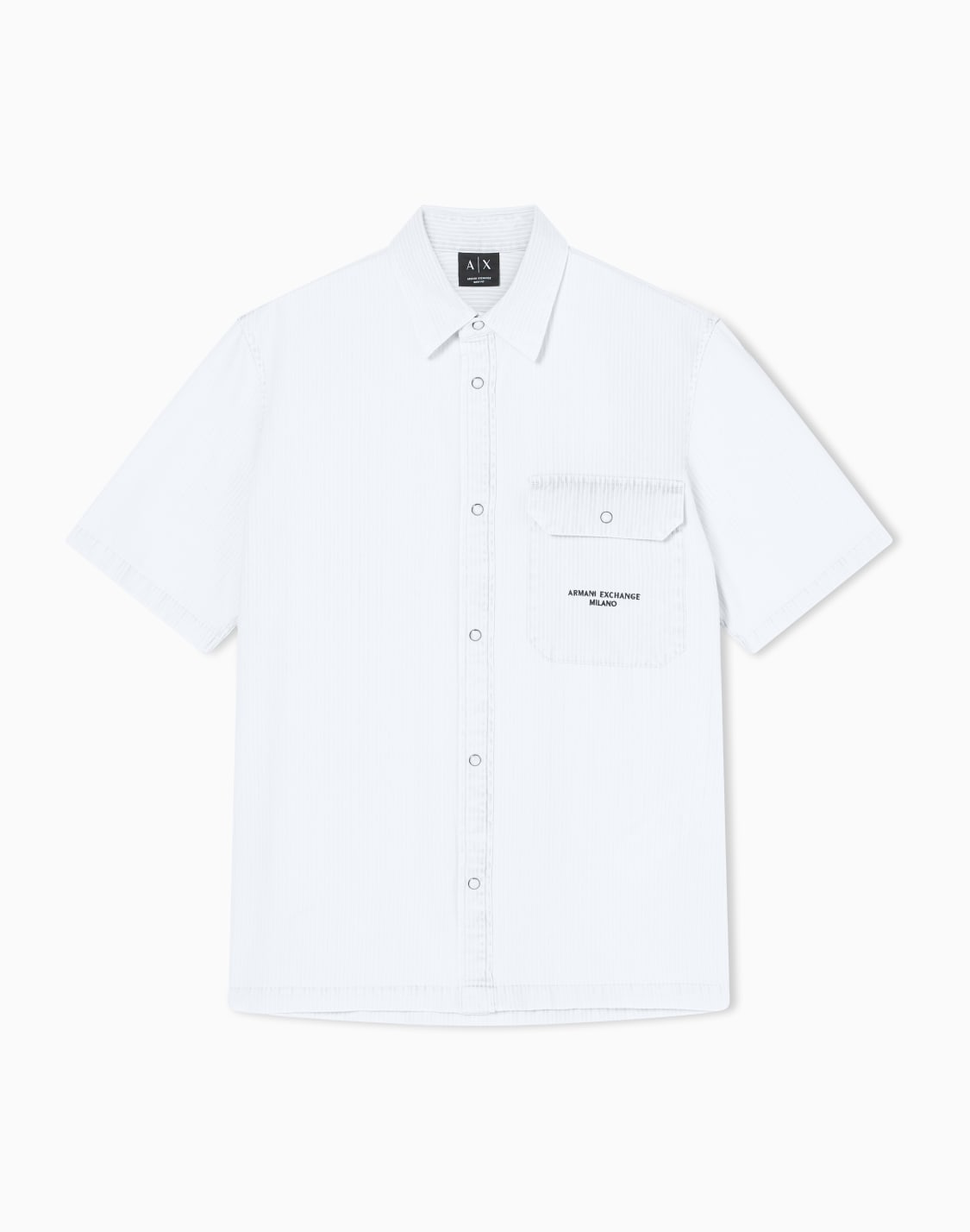 ライトブルストライプデニム-ボクシフィット-半袖シャツ-ブル--armani-exchange