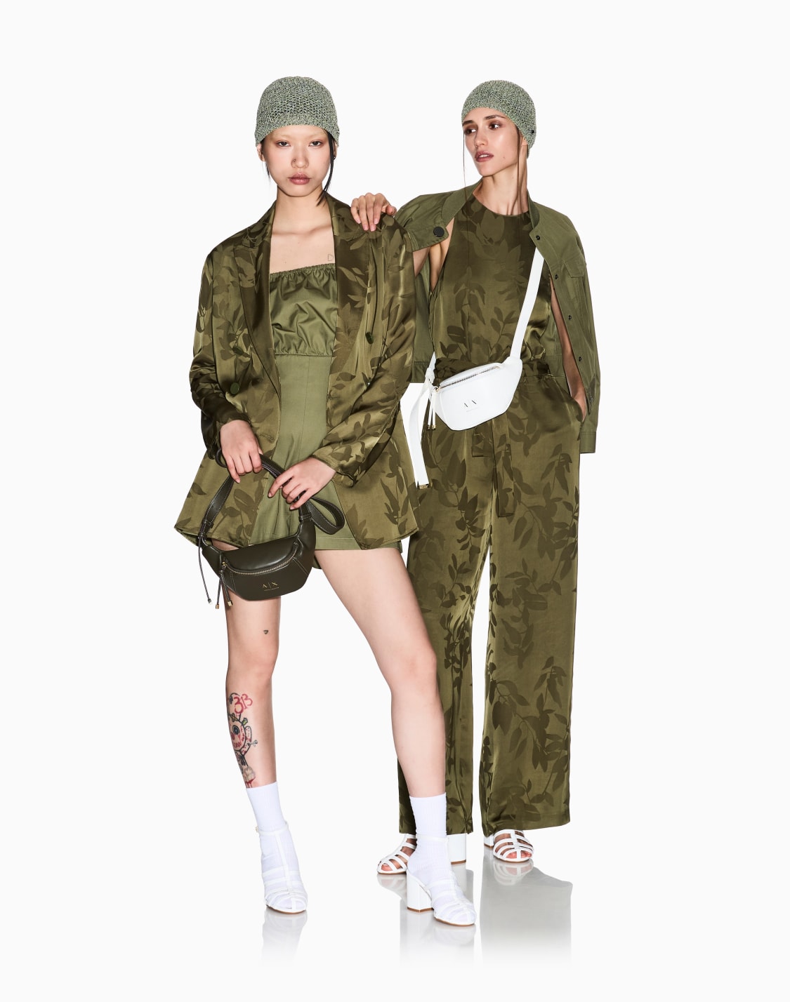 elegante-mono-de-viscosa-jacquard-con-cinturn-verde--armani-exchange