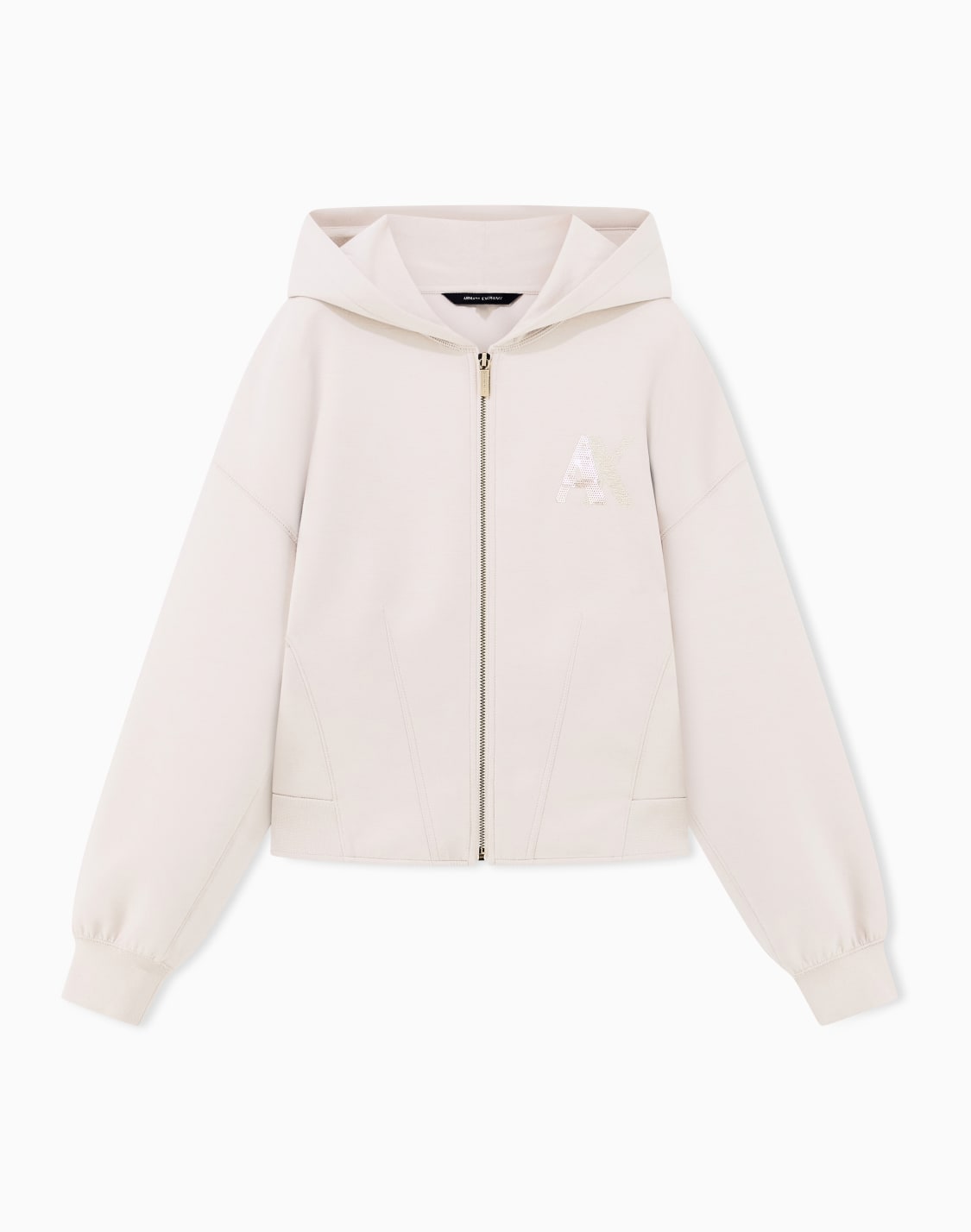 スパンコルロゴ-フデッドジップアップスウェットシャツ-ベジュ--armani-exchange