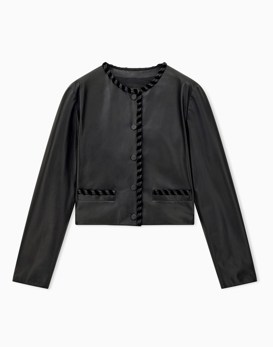 veste-courte-en-cuir-boutonne-avec-bordure-tresse-noir--emporio-armani