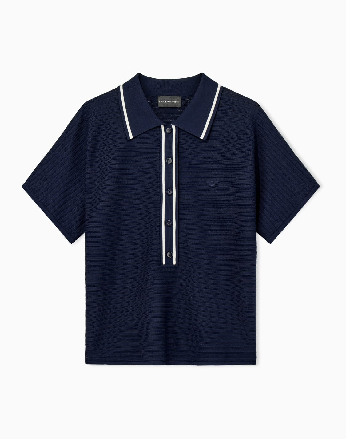 polo-de-punto-calado-con-ribetes-a-contraste-y-logotipo-azul-marino--emporio-armani