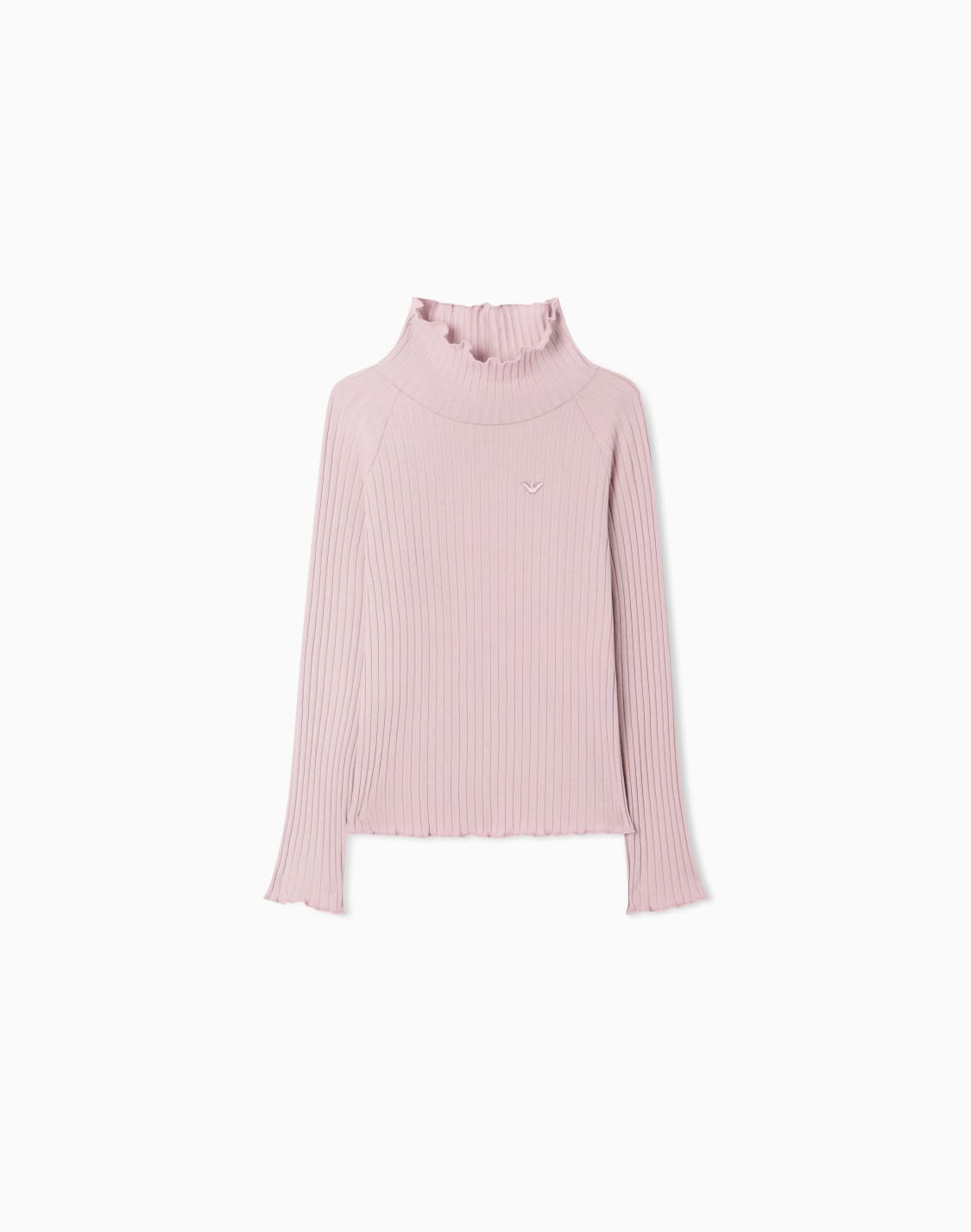 t-shirt-ribbed-stretch-cotton-with-ruffled-turtleneck-pink--emporio-armani