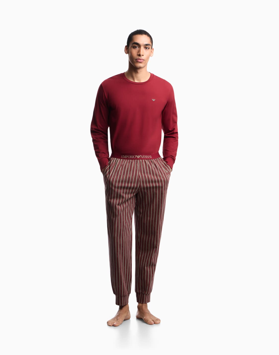 pajama-set-in-cotton-jersey-with-striped-cuffed-trousers-브라운--emporio-armani