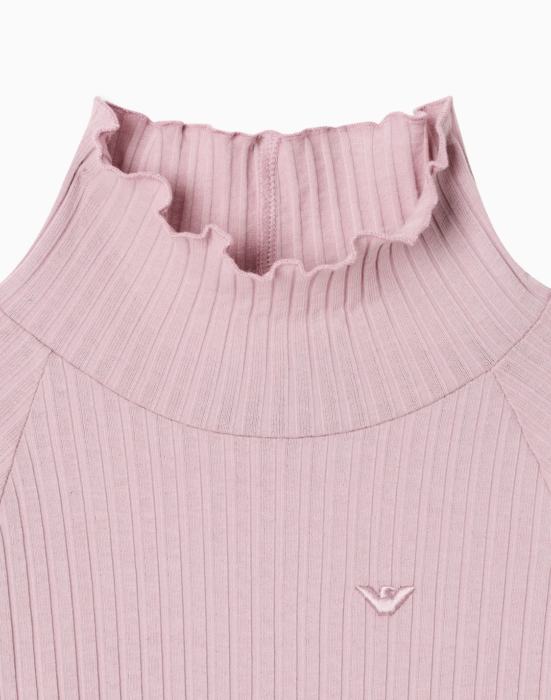 t-shirt-ribbed-stretch-cotton-with-ruffled-turtleneck-pink--emporio-armani