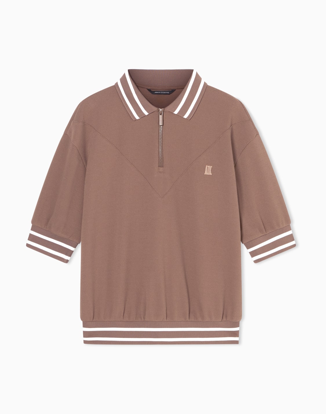 ハフジップ-ニットポロシャツ-ブラウン--armani-exchange