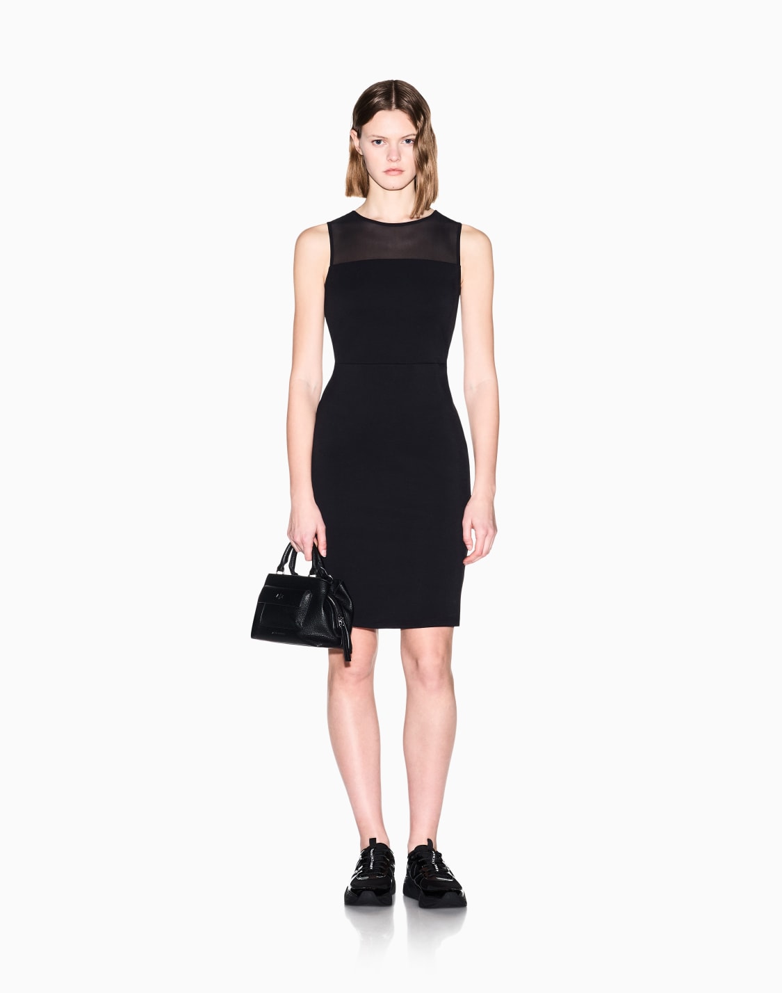 stretch-fabric-sheath-dress-with-transparent-insert-black--armani-exchange
