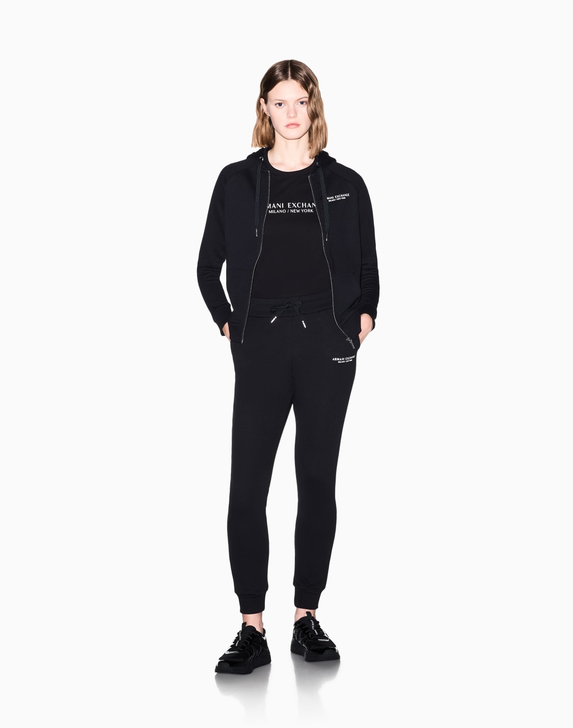 ロゴ付きフデッドスウェットパカ-ブラック--armani-exchange