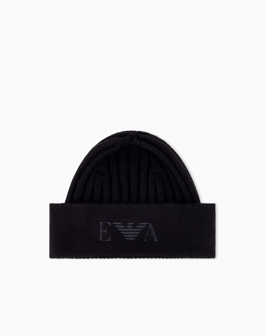 bonnet-en-laine-vierge-avec-revers-brod-noir--emporio-armani
