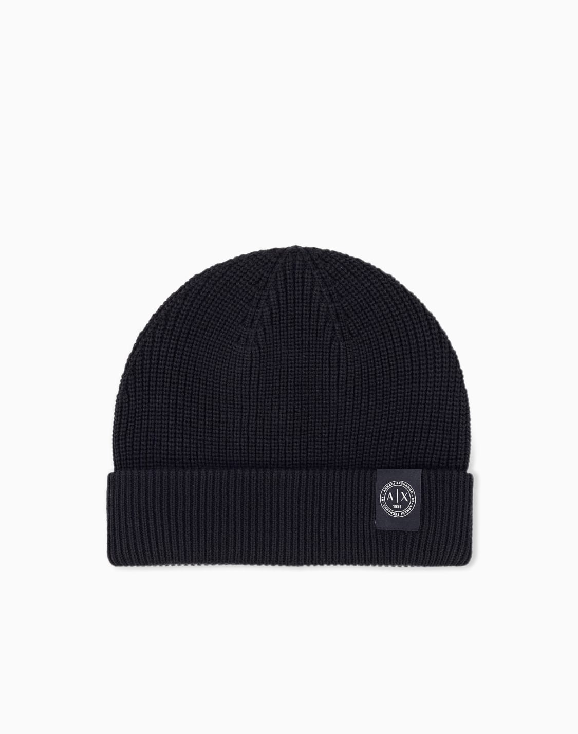 ロゴパッチ-ニットキャップ-ブラック--armani-exchange