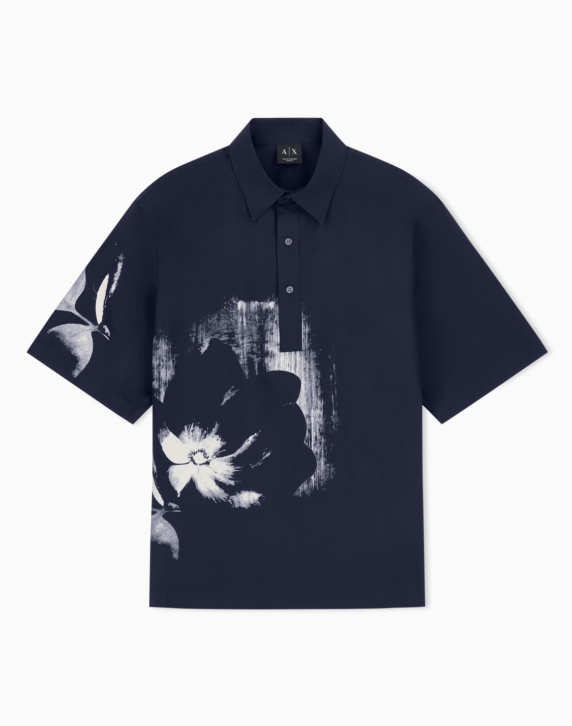 フラワプリント-ルズフィット-半袖シャツ-ネイビブル--armani-exchange