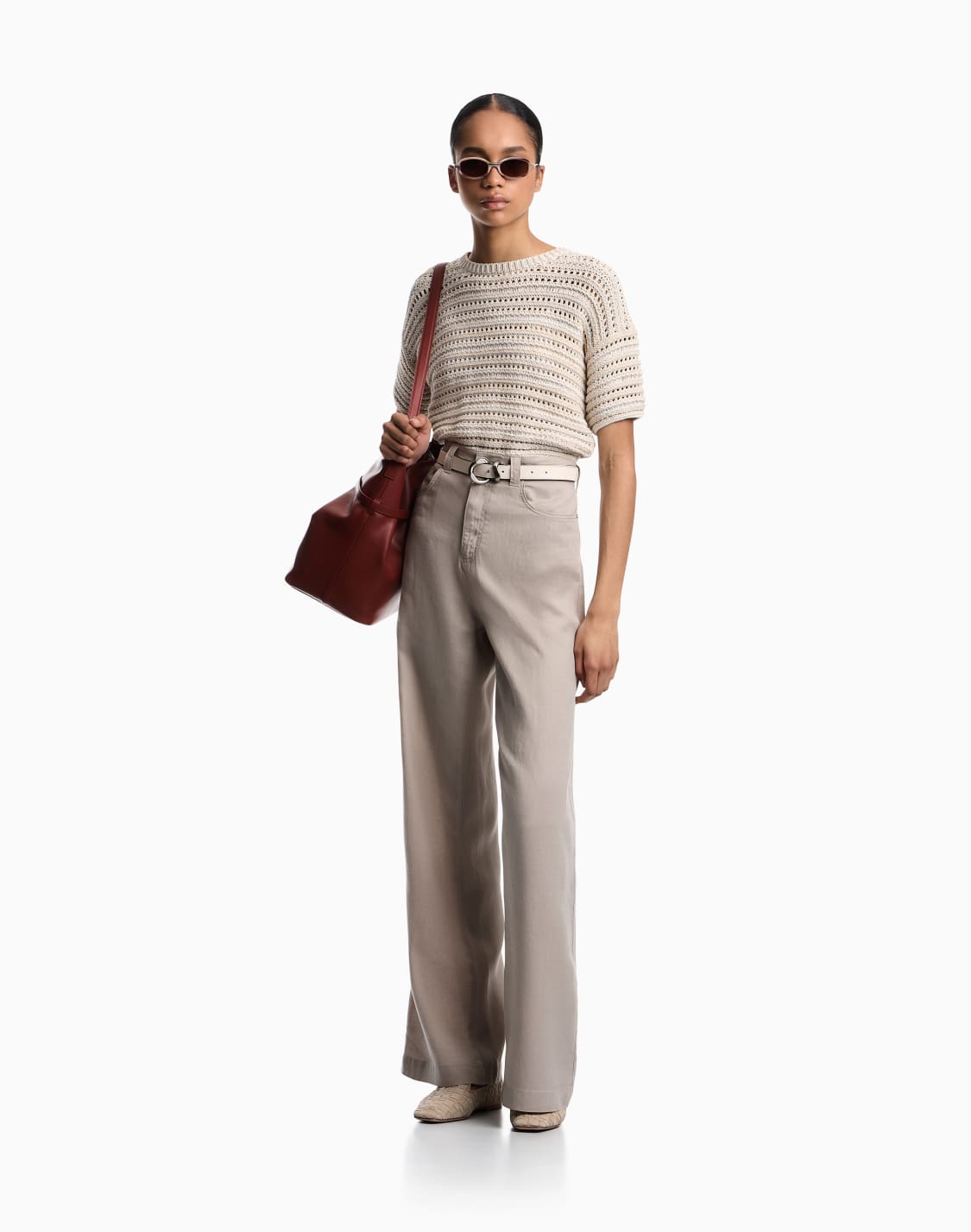 maglione-maniche-corte-con-trama-traforata-beige--emporio-armani