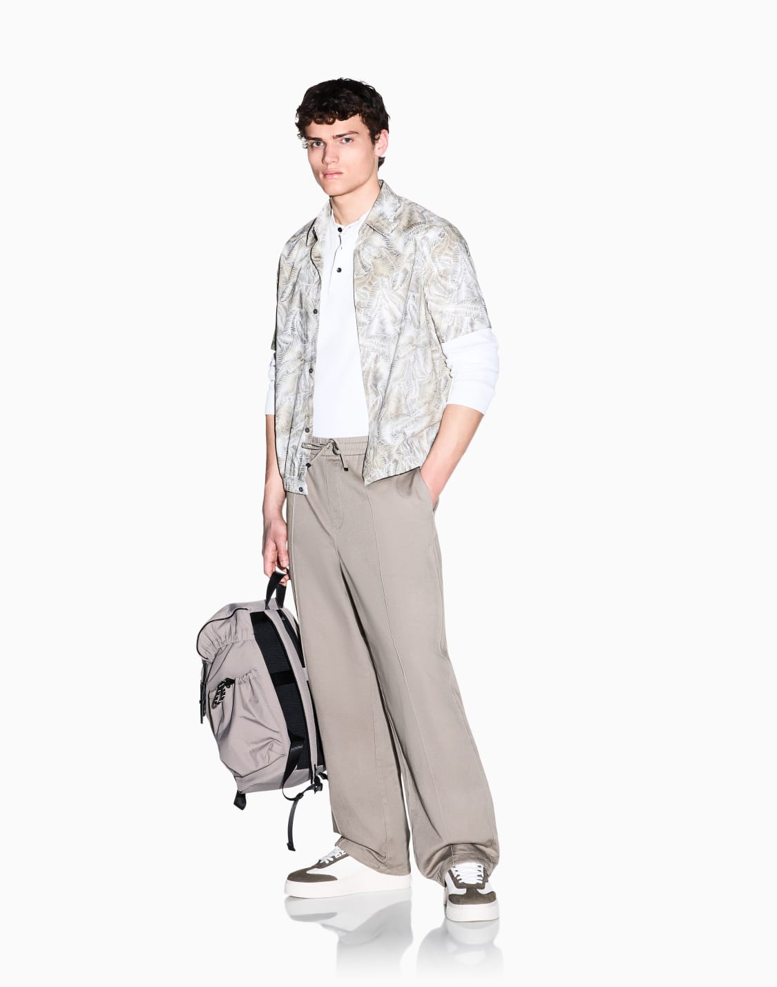 オルオバリフプリント-ボクシフィット-半袖シャツ-ベジュ--armani-exchange