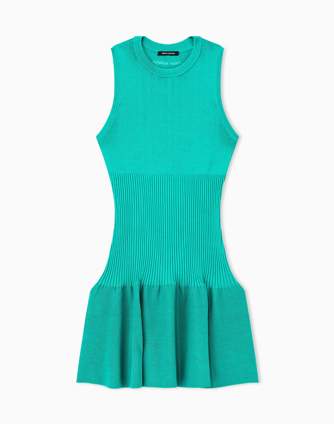 vestido-ajustado-de-punto-sin-mangas-con-falda-acampanada-verde--armani-exchange