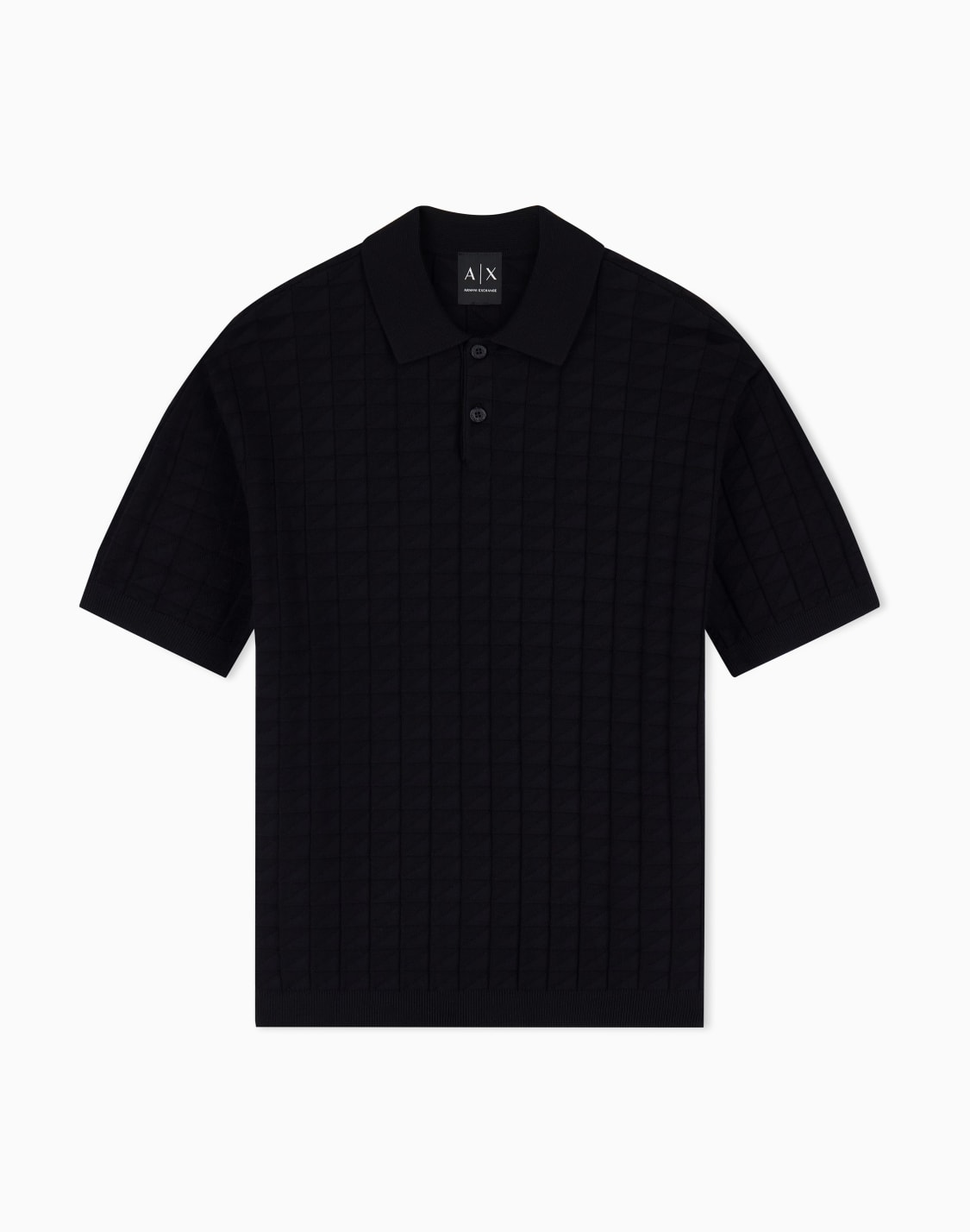 ジオメトリックパタン-半袖ニットポロシャツ-ブラック--armani-exchange