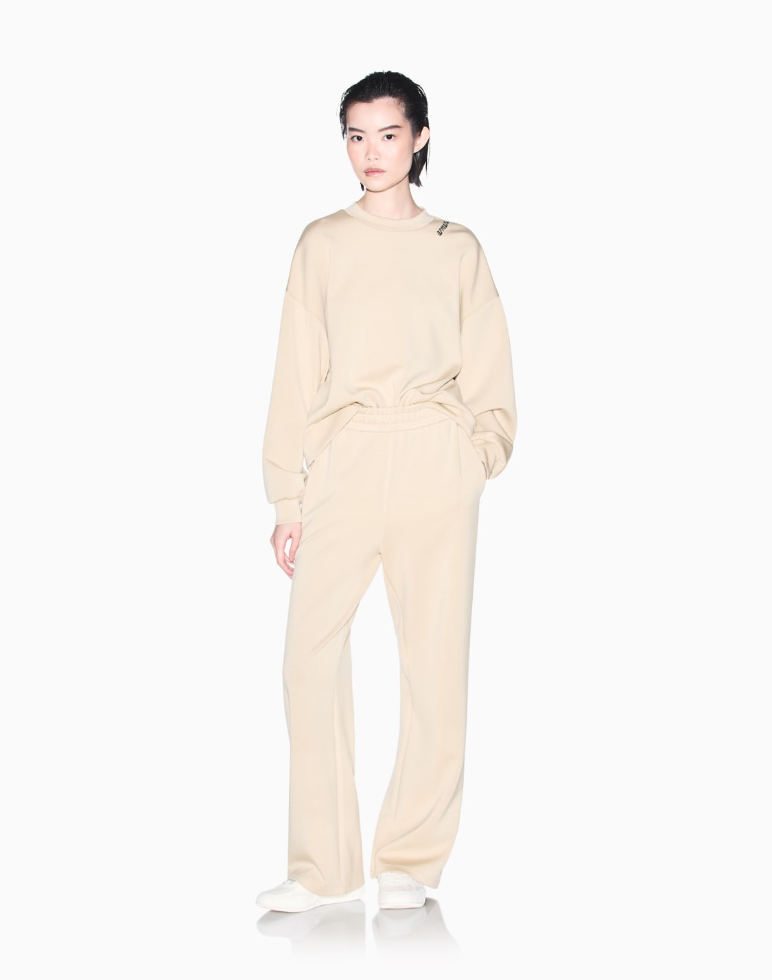 sweatshirt-in-stretch-scuba-viscose-with-hood-beige--armani-exchange